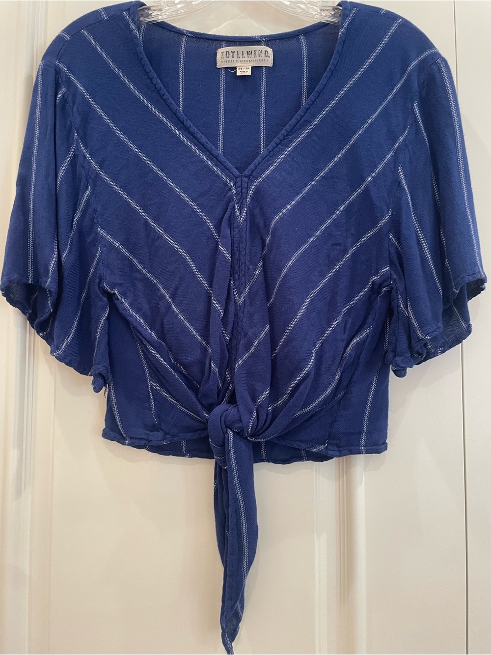 Blue Striped Tie-Front Blouse